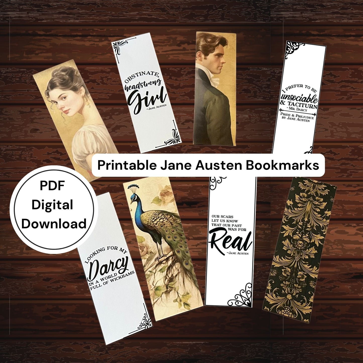 Jane Austen Printable Bookmarks - Instant PDF Download