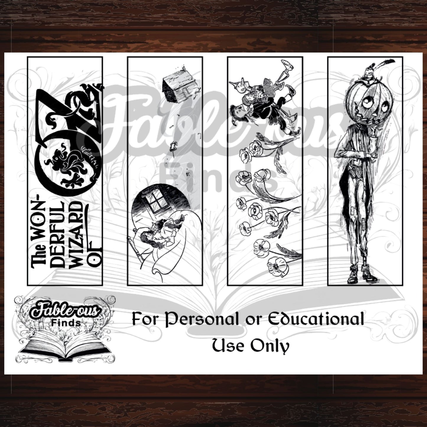 The Wonderful Wizard of Oz Printable Coloring Bookmarks - Instant PDF Download