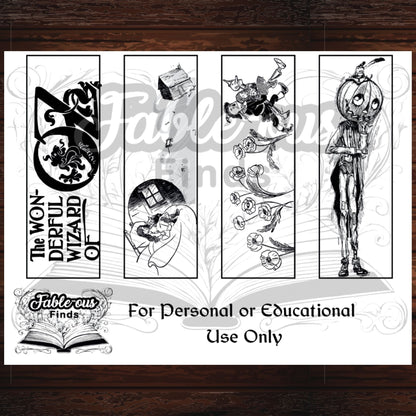 The Wonderful Wizard of Oz Printable Coloring Bookmarks - Instant PDF Download