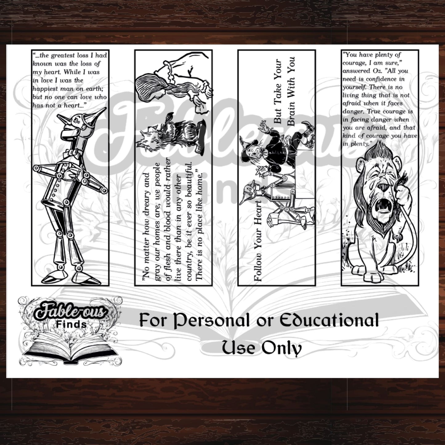 The Wonderful Wizard of Oz Printable Coloring Bookmarks - Instant PDF Download