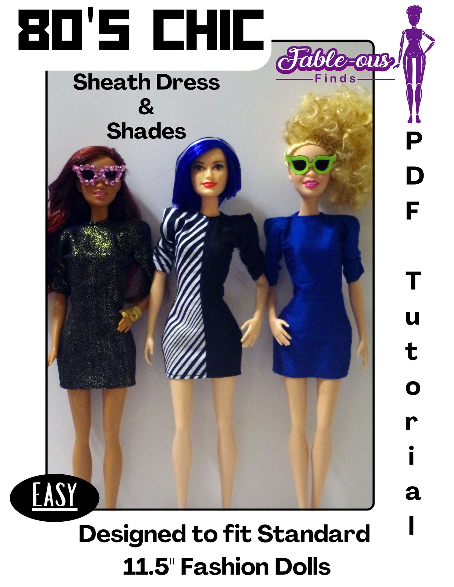 80's Chic Sheath Dress PDF Sewing Pattern for 11.5" Fashion Dolls like Barbie - Instant PDF Download