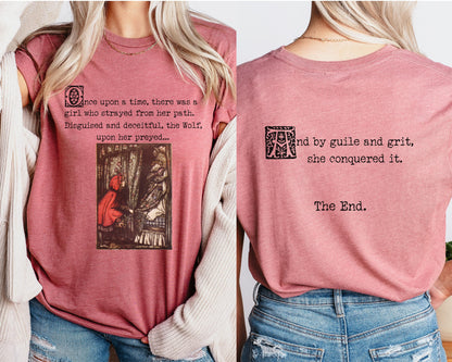 She Conquered It - Red Riding Hood Classic Fairytale Vintage Illustration Unisex Short Sleeve Shirt